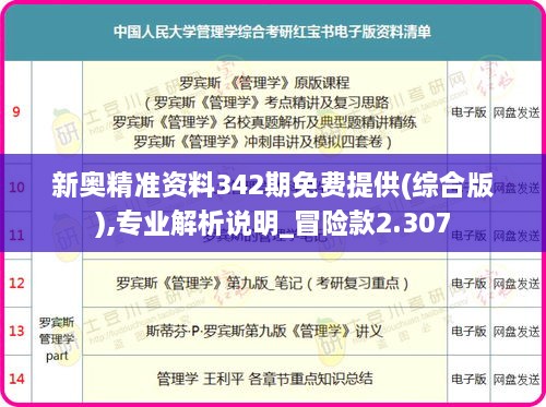 新奥精准资料342期免费提供(综合版),专业解析说明_冒险款2.307