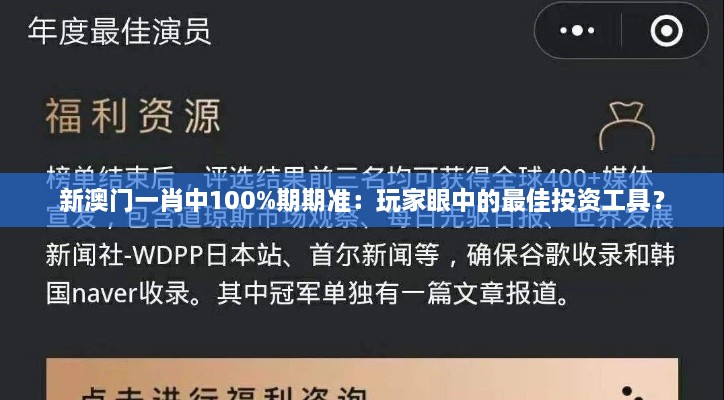 新澳门一肖中100%期期准：玩家眼中的最佳投资工具？