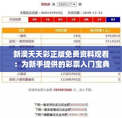 新澳天天彩正版免费资料观看：为新手提供的彩票入门宝典