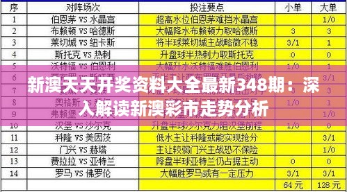 新澳天天开奖资料大全最新348期：深入解读新澳彩市走势分析