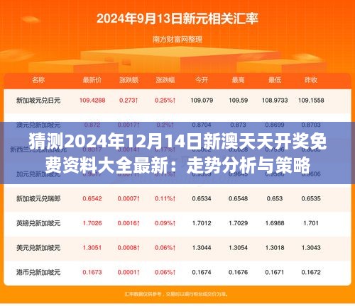 猜测2024年12月14日新澳天天开奖免费资料大全最新：走势分析与策略