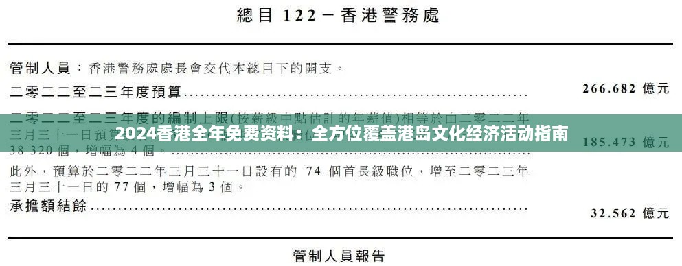 2024香港全年免费资料：全方位覆盖港岛文化经济活动指南