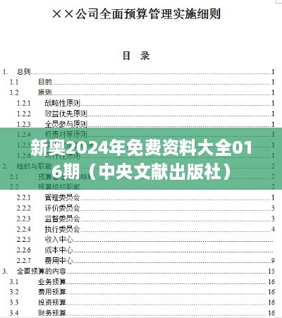 新奥2024年免费资料大全016期（中央文献出版社）